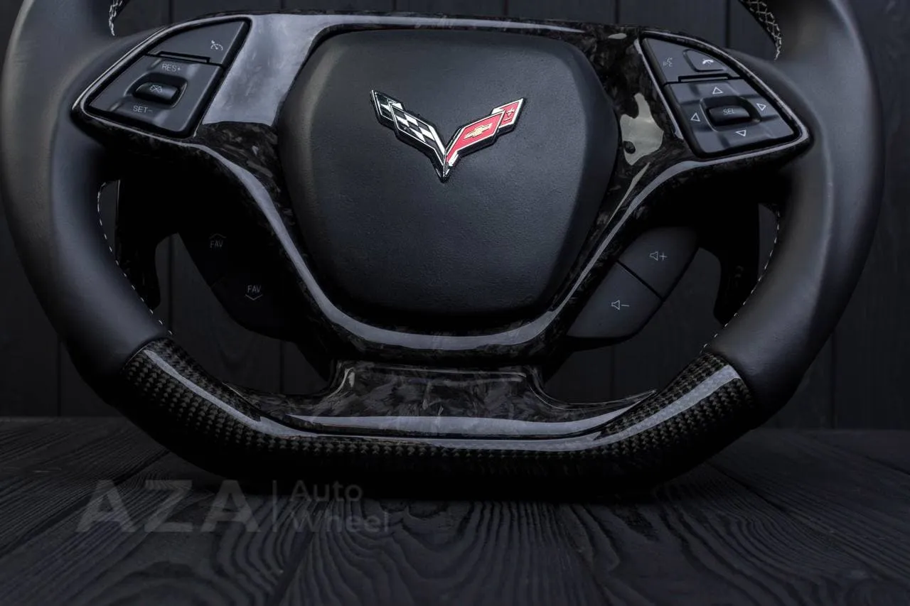 Steering wheel Chevrolet Corvette C7 2014-2019 Flat top and flat bottom,any color stripe and stitch and Rev match or +- paddles. Carbon fiber/Napa/Silver stripe - Image 7