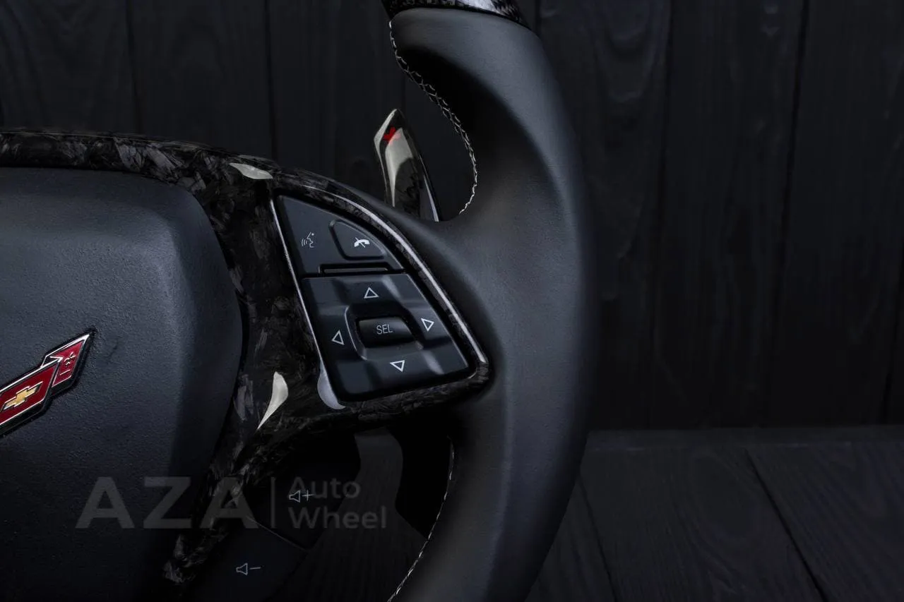 Steering wheel Chevrolet Corvette C7 2014-2019 Flat top and flat bottom,any color stripe and stitch and Rev match or +- paddles. Carbon fiber/Napa/Silver stripe - Image 8