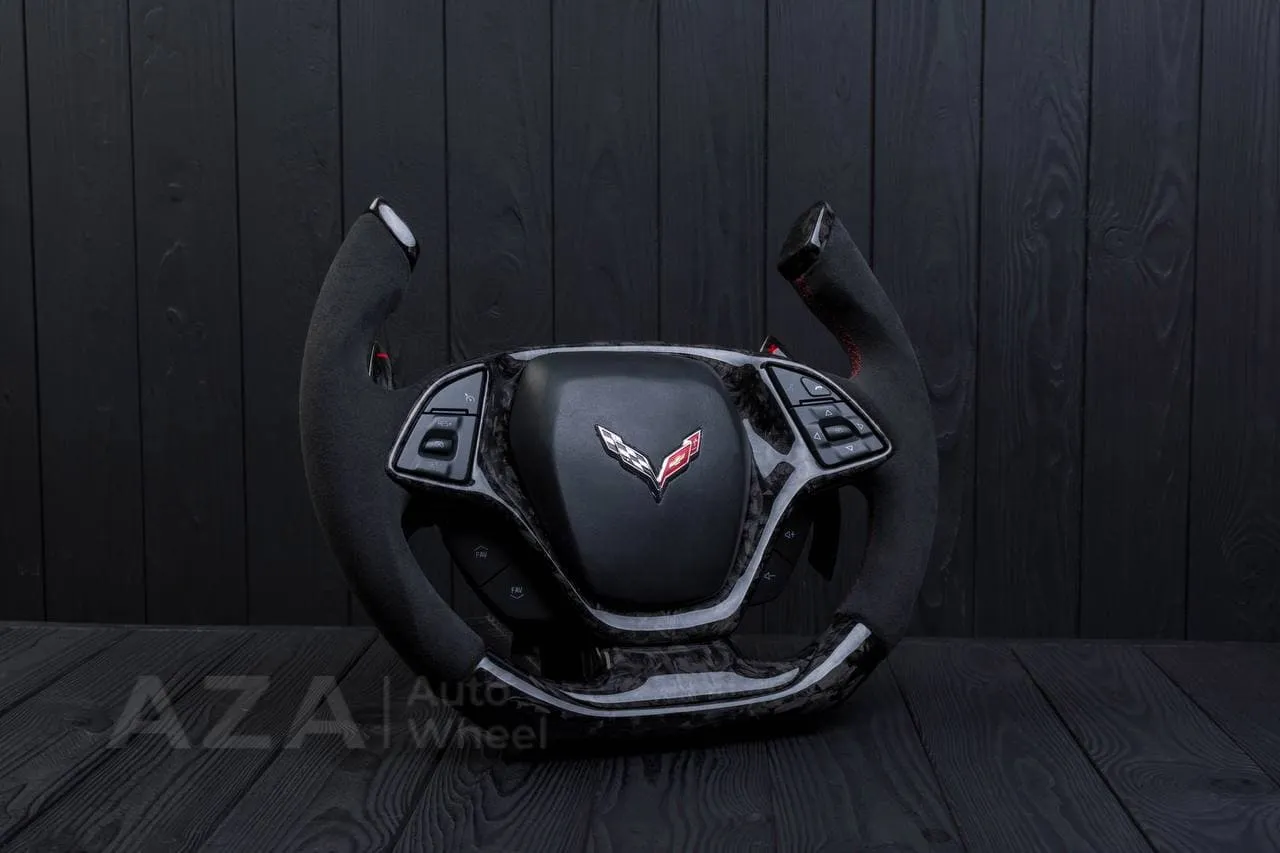 Steering wheel Chevrolet Corvette C7 2014-2019 Jet style+ ,any color stripe and stitch and Rev match or +- paddles. Forged Carbon fiber/Alcantara - Image 2