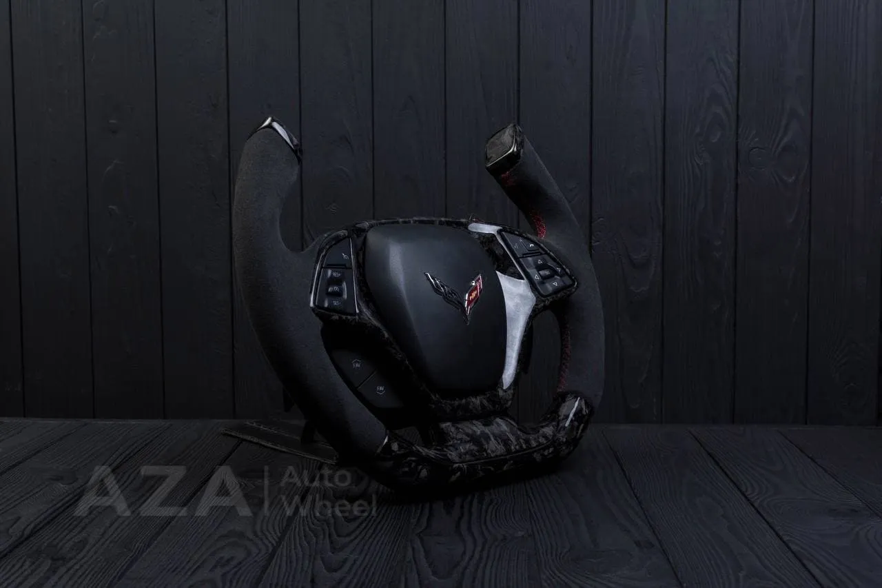 Steering wheel Chevrolet Corvette C7 2014-2019 Jet style+ ,any color stripe and stitch and Rev match or +- paddles. Forged Carbon fiber/Alcantara - Image 3
