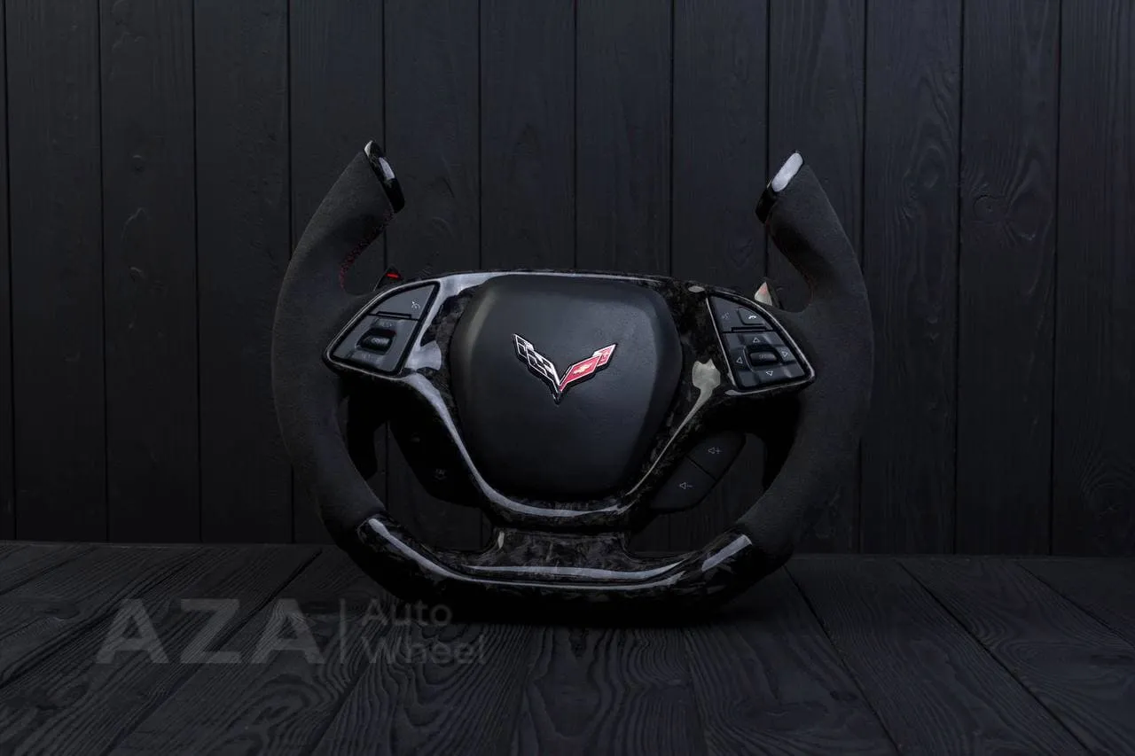 Steering wheel Chevrolet Corvette C7 2014-2019 Jet style+ ,any color stripe and stitch and Rev match or +- paddles. Forged Carbon fiber/Alcantara