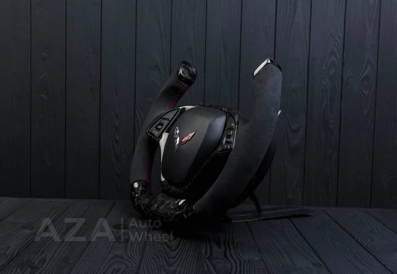Steering wheel Chevrolet Corvette C7 2014-2019 Jet style+ ,any color stripe and stitch and Rev match or +- paddles. Forged Carbon fiber/Alcantara - Image 6