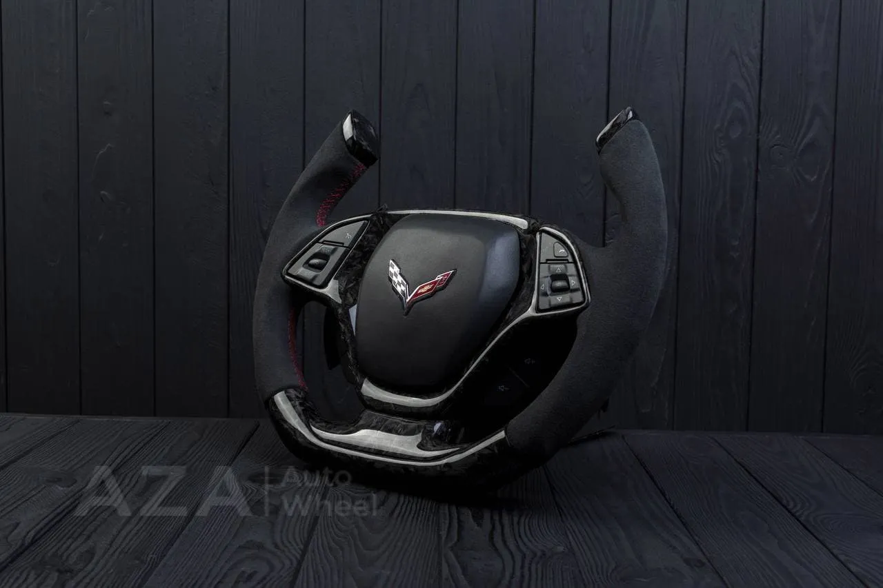 Steering wheel Chevrolet Corvette C7 2014-2019 Jet style+ ,any color stripe and stitch and Rev match or +- paddles. Forged Carbon fiber/Alcantara - Image 5