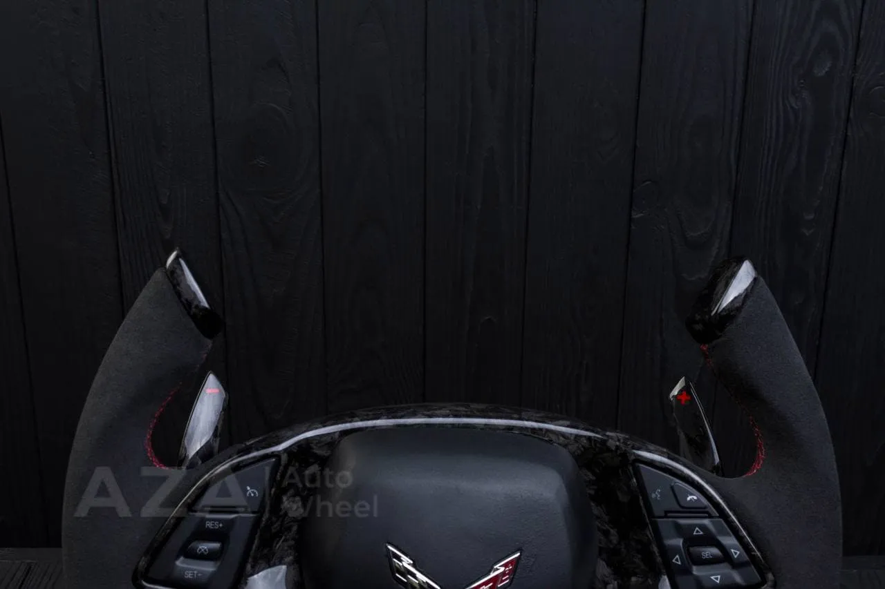 Steering wheel Chevrolet Corvette C7 2014-2019 Jet style+ ,any color stripe and stitch and Rev match or +- paddles. Forged Carbon fiber/Alcantara - Image 7