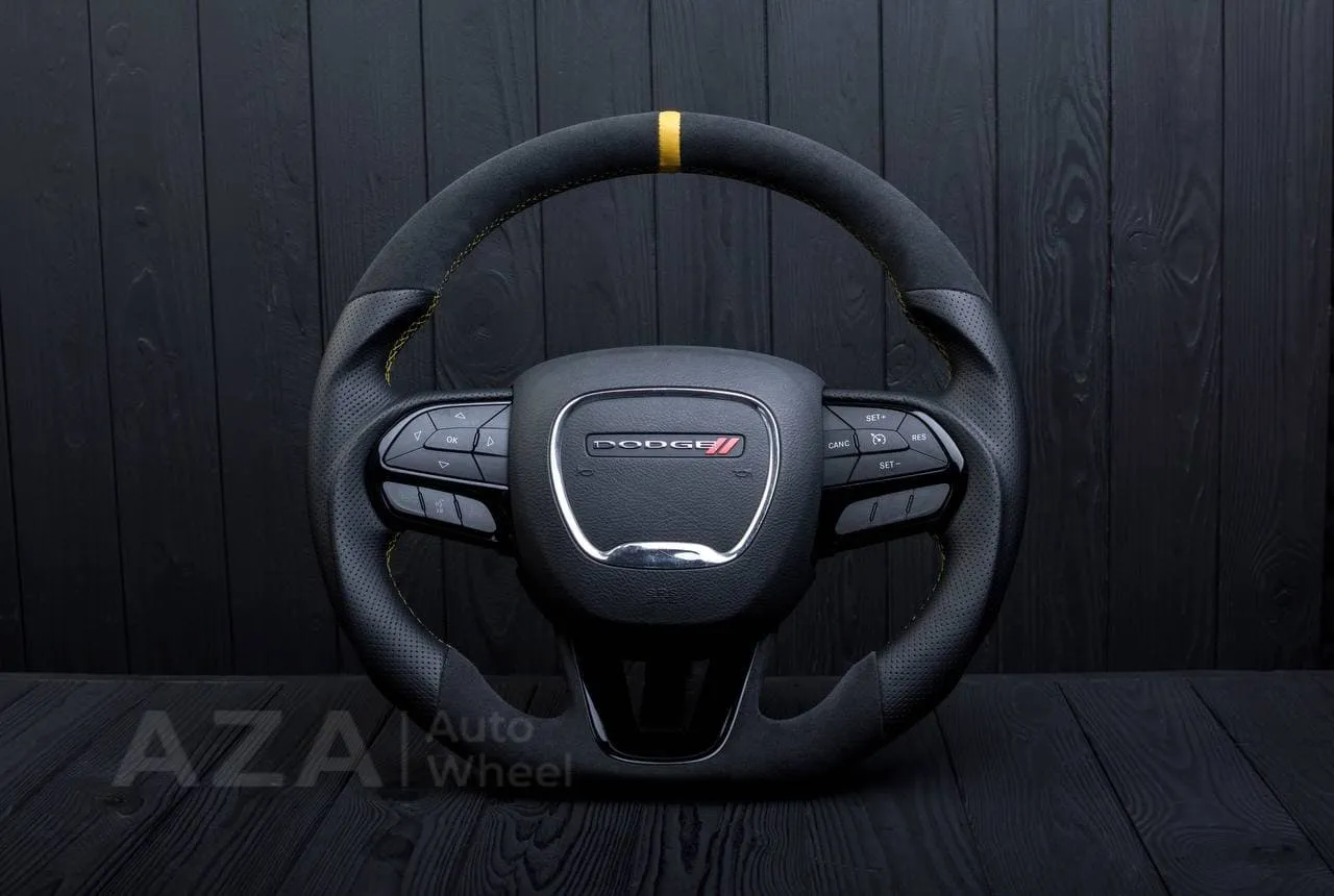 Steering wheel 2015+ Dodge Charger/Challenger/Durango Perforated leather/Alcantara/Yellow stripe