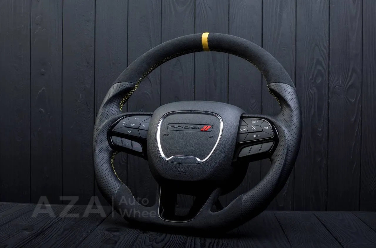 Steering wheel 2015+ Dodge Charger/Challenger/Durango Perforated leather/Alcantara/Yellow stripe - Image 3