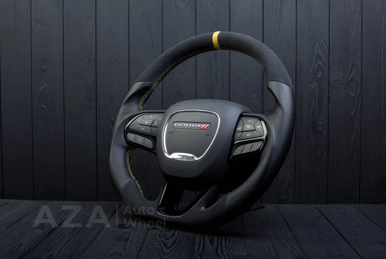 Steering wheel 2015+ Dodge Charger/Challenger/Durango Perforated leather/Alcantara/Yellow stripe - Image 4