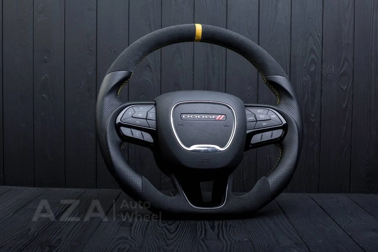 Steering wheel 2015+ Dodge Charger/Challenger/Durango Perforated leather/Alcantara/Yellow stripe - Image 5