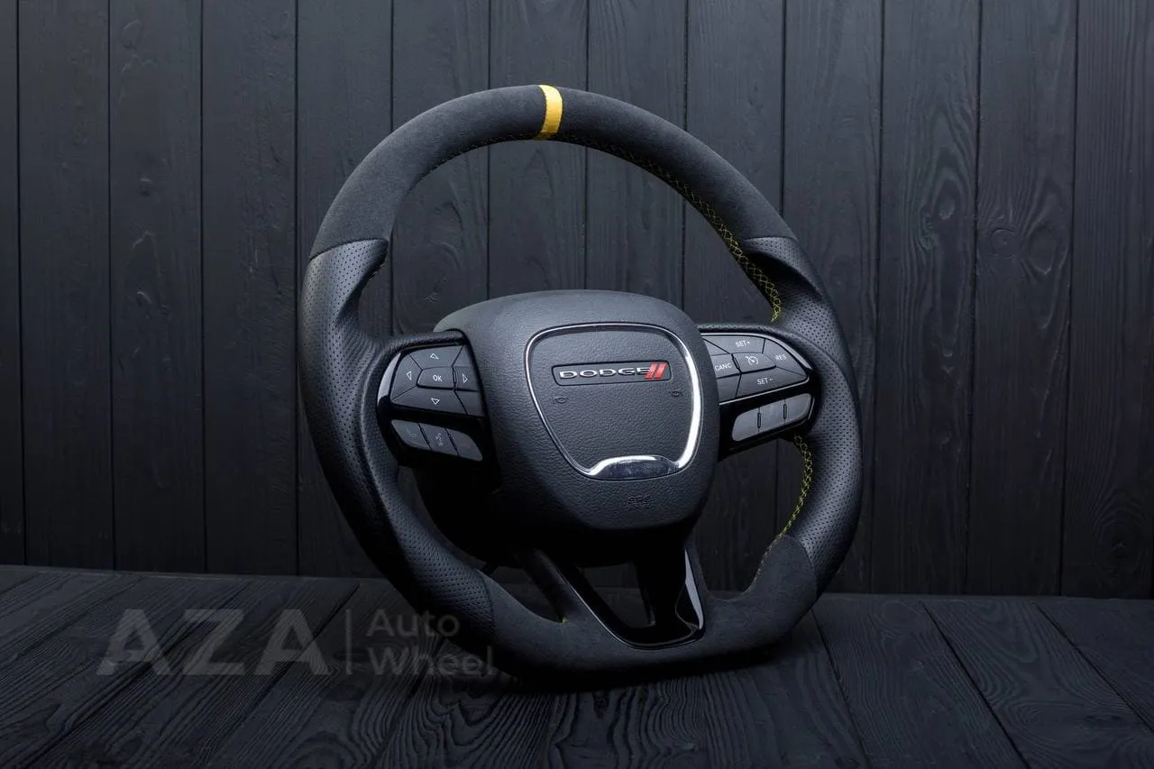 Steering wheel 2015+ Dodge Charger/Challenger/Durango Perforated leather/Alcantara/Yellow stripe - Image 6