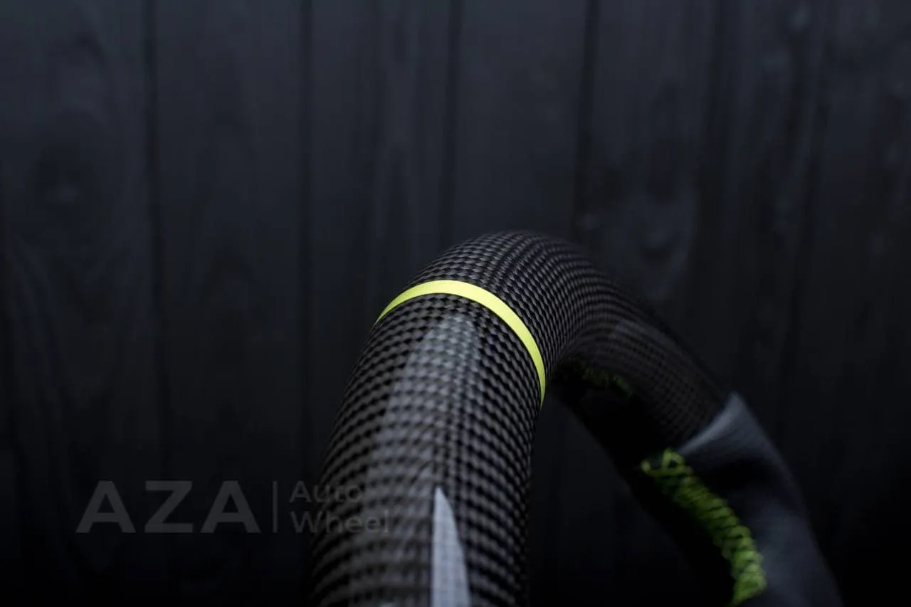 Steering wheel Porsche S996 911 993 Turbo S GT RS Like details (can be any color per request) Carbon fiber/Perforated leather/Yellow stripe - Image 8