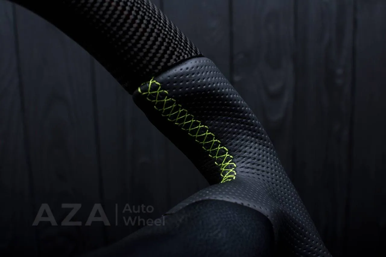 Steering wheel Porsche S996 911 993 Turbo S GT RS Like details (can be any color per request) Carbon fiber/Perforated leather/Yellow stripe - Image 9