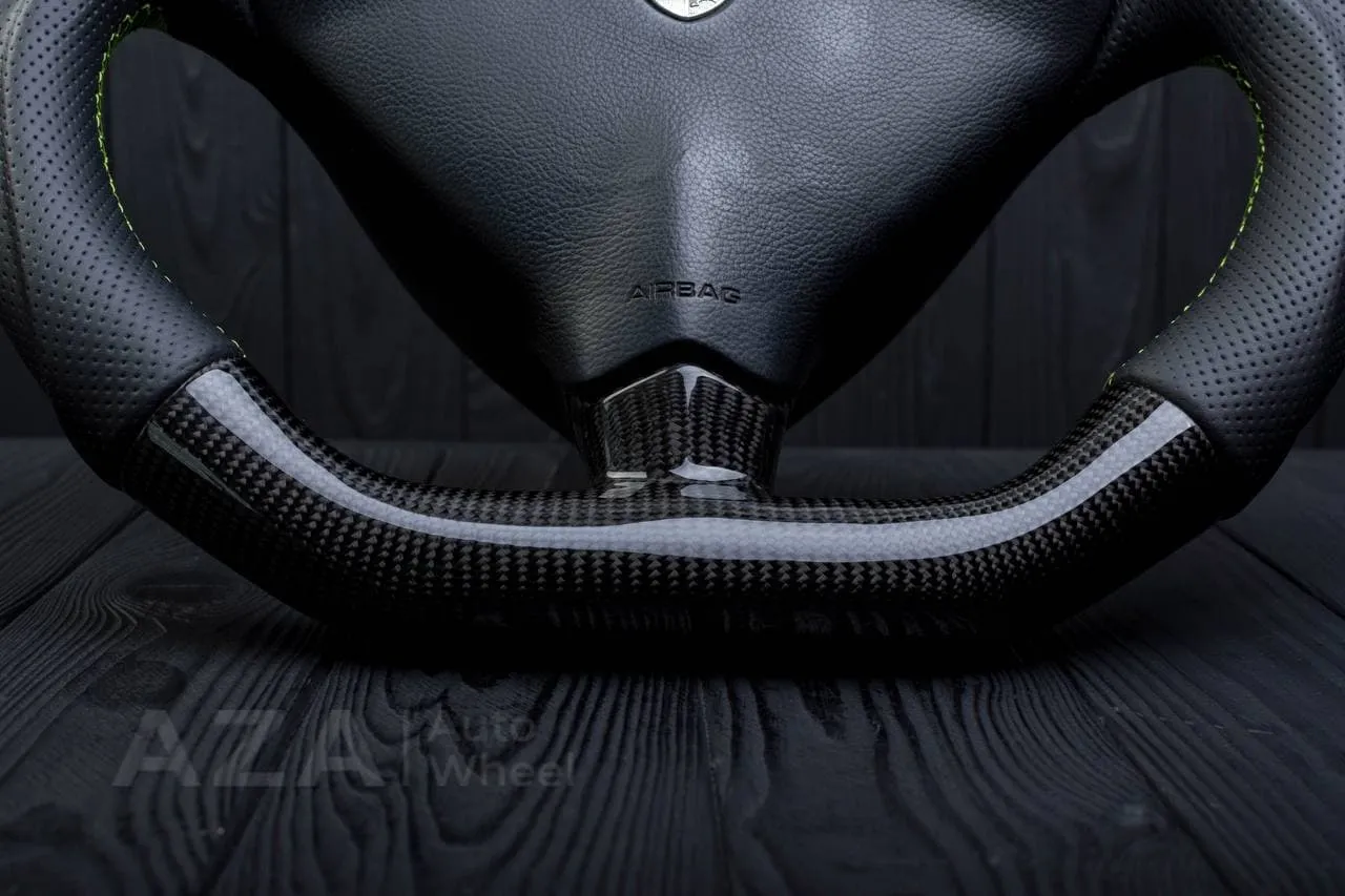 Steering wheel Porsche S996 911 993 Turbo S GT RS Like details (can be any color per request) Carbon fiber/Perforated leather/Yellow stripe - Image 11