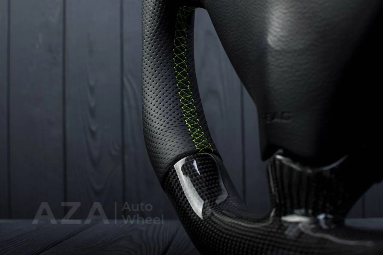 Steering wheel Porsche S996 911 993 Turbo S GT RS Like details (can be any color per request) Carbon fiber/Perforated leather/Yellow stripe - Image 13