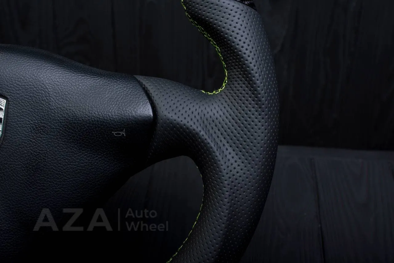 Steering wheel Porsche S996 911 993 Turbo S GT RS Like details (can be any color per request) Carbon fiber/Perforated leather/Yellow stripe - Image 12