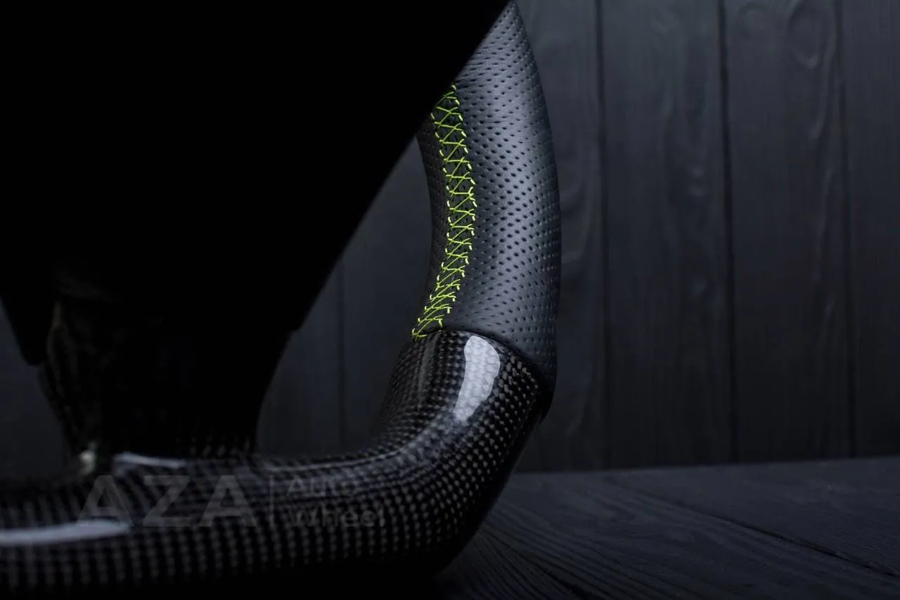 Steering wheel Porsche S996 911 993 Turbo S GT RS Like details (can be any color per request) Carbon fiber/Perforated leather/Yellow stripe - Image 14
