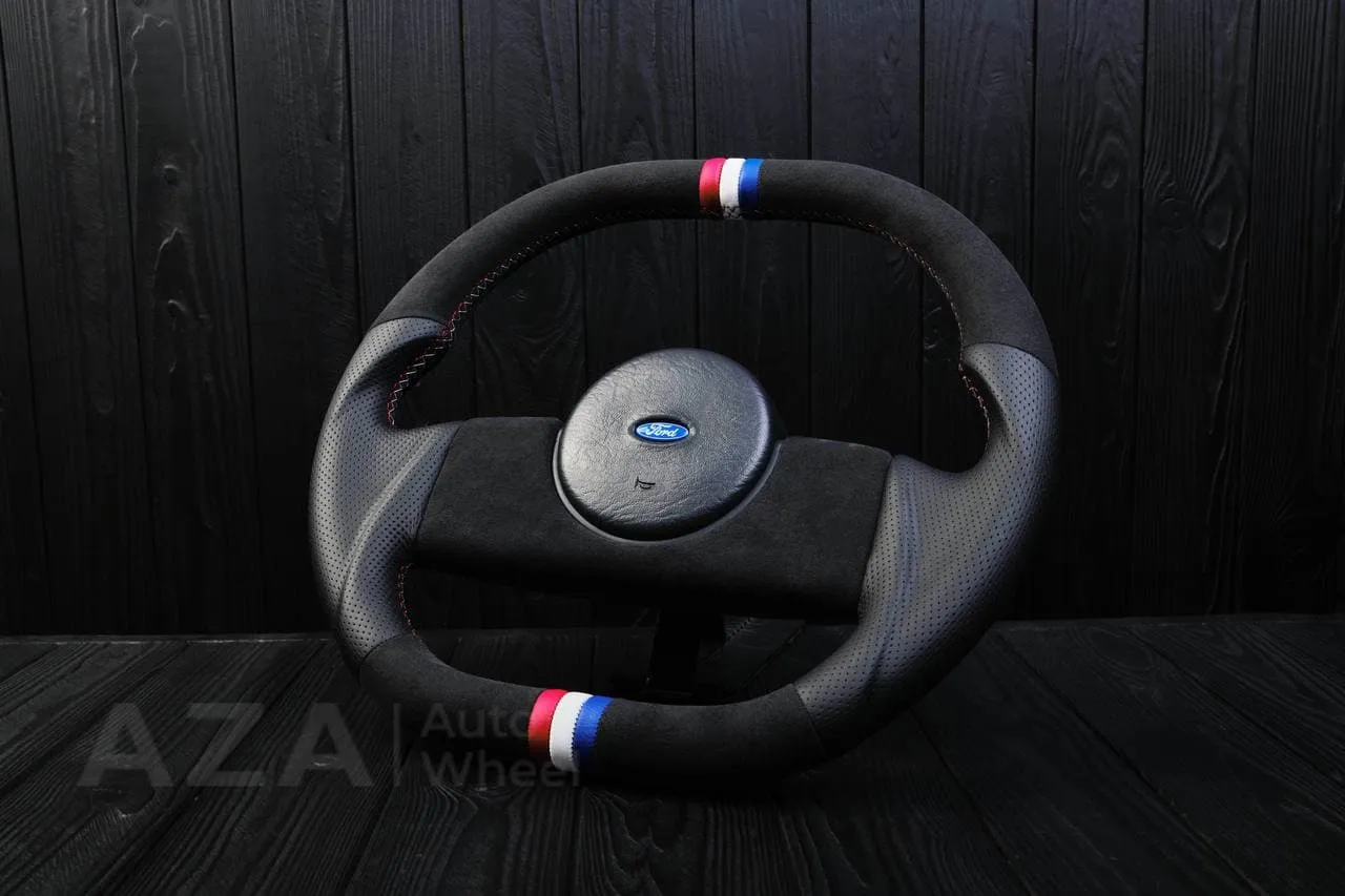 Steering Wheel Fox Body Ford Mustang GT Cobra SVT Saleen Roush Alcantara/Perforated leather/American Flag color details - Image 3