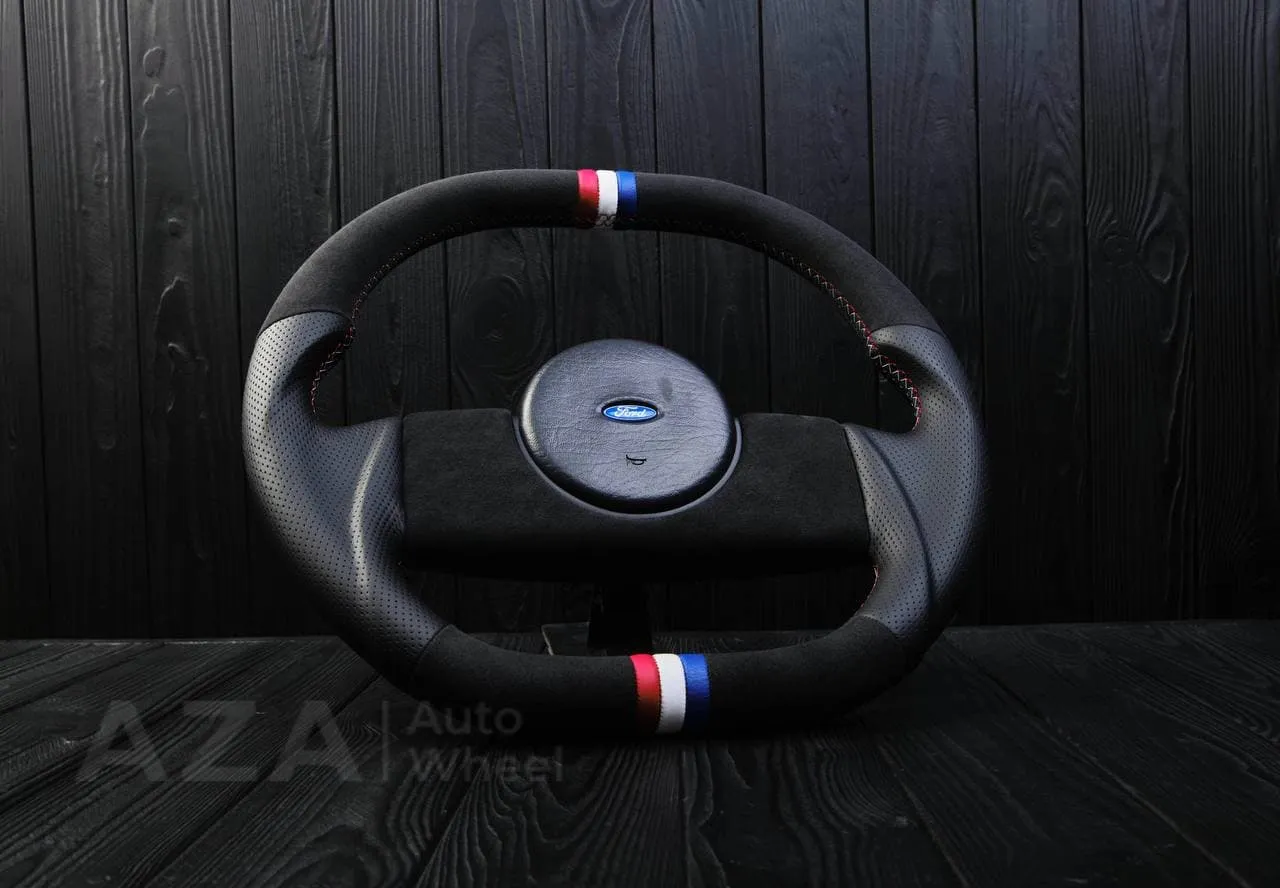 Steering Wheel Fox Body Ford Mustang GT Cobra SVT Saleen Roush Alcantara/Perforated leather/American Flag color details - Image 5