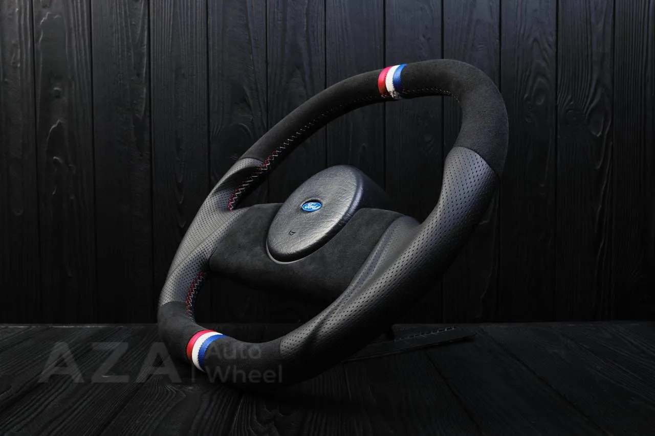 Steering Wheel Fox Body Ford Mustang GT Cobra SVT Saleen Roush Alcantara/Perforated leather/American Flag color details - Image 4