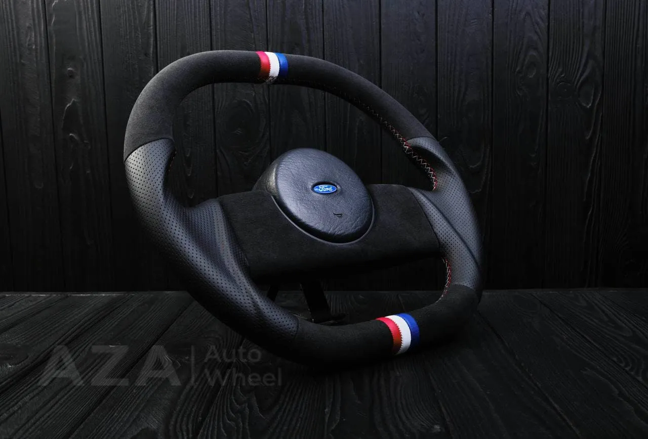 Steering Wheel Fox Body Ford Mustang GT Cobra SVT Saleen Roush Alcantara/Perforated leather/American Flag color details - Image 6