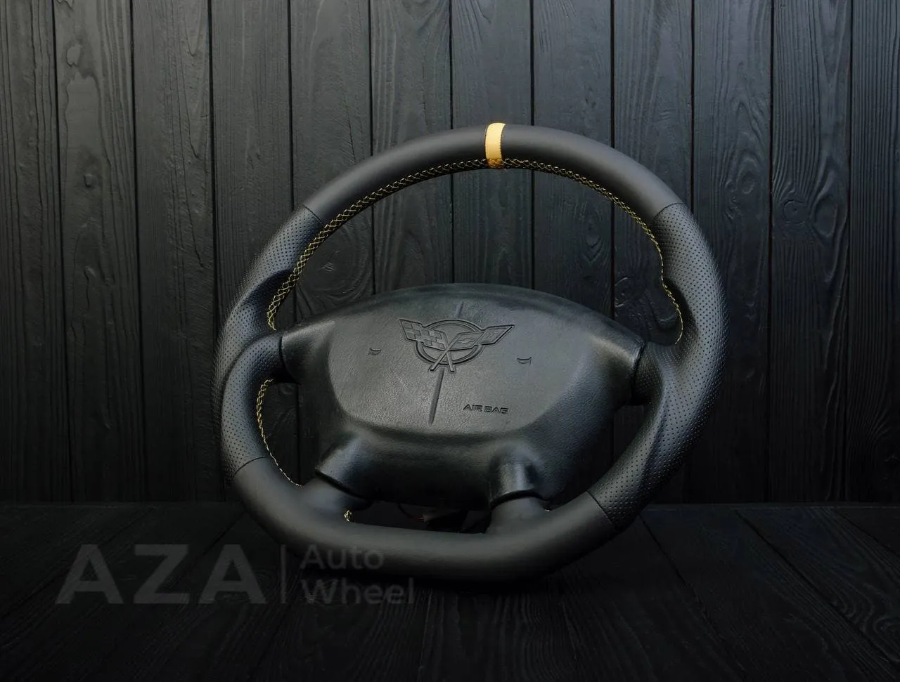 Steering wheel 1997-2004 Corvette C5 Reduced diameter Napa/Perforated leather/Yellow stripe - Image 3