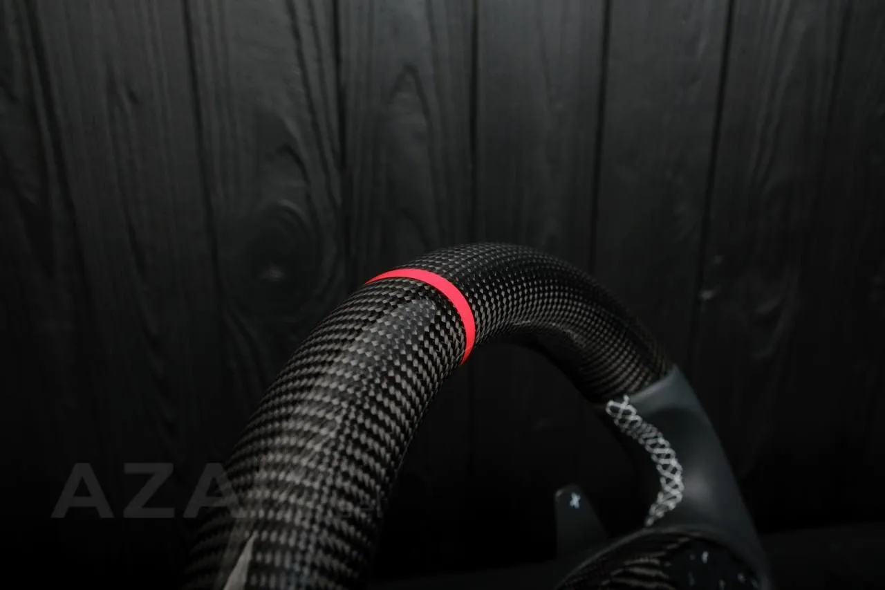 Steering wheel Chevrolet Corvette C7 2014-2019 Flat bottom (can be any color stripe and stitch) Carbon fiber/Napa/Red stripe - Image 14
