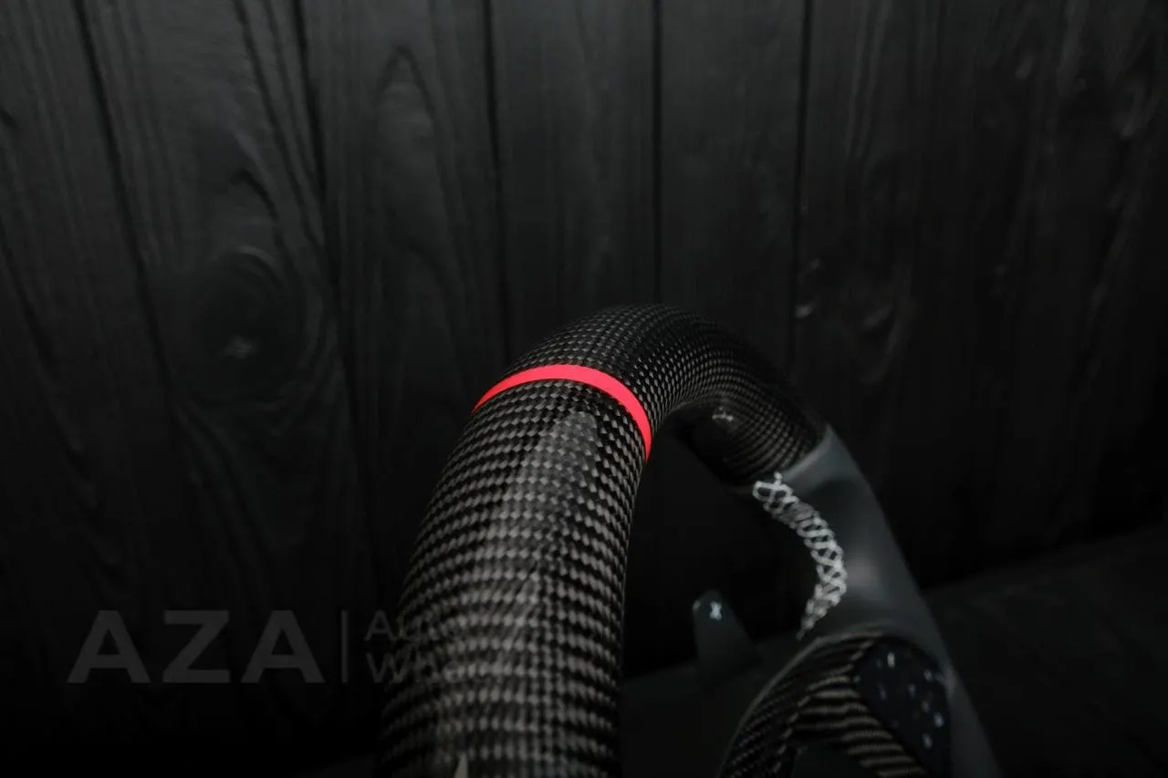 Steering wheel Chevrolet Corvette C7 2014-2019 Flat bottom (can be any color stripe and stitch) Carbon fiber/Napa/Red stripe - Image 15