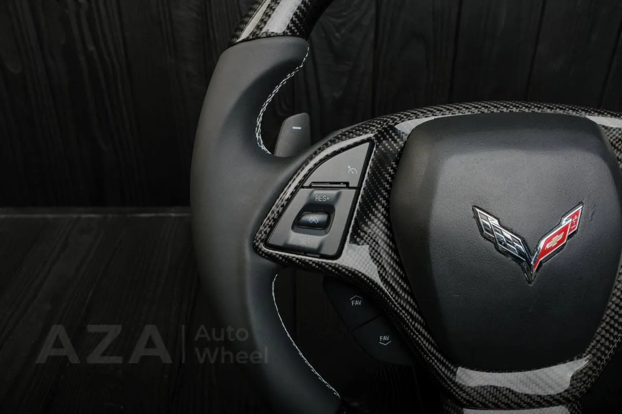 Steering wheel Chevrolet Corvette C7 2014-2019 Flat bottom (can be any color stripe and stitch) Carbon fiber/Napa/Red stripe - Image 8