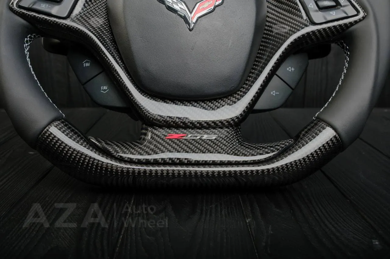 Steering wheel Chevrolet Corvette C7 2014-2019 Flat bottom (can be any color stripe and stitch) Carbon fiber/Napa/Red stripe - Image 10