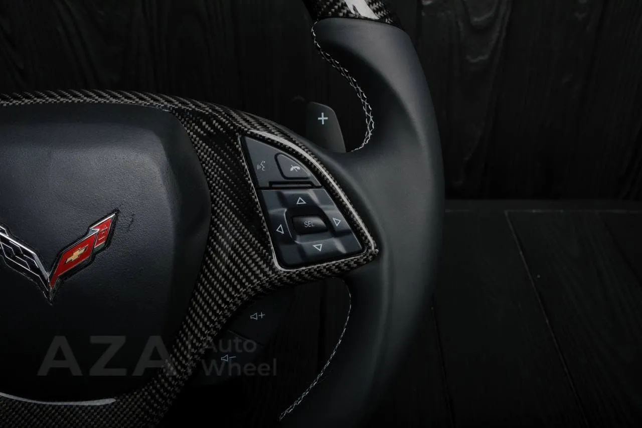 Steering wheel Chevrolet Corvette C7 2014-2019 Flat bottom (can be any color stripe and stitch) Carbon fiber/Napa/Red stripe - Image 9