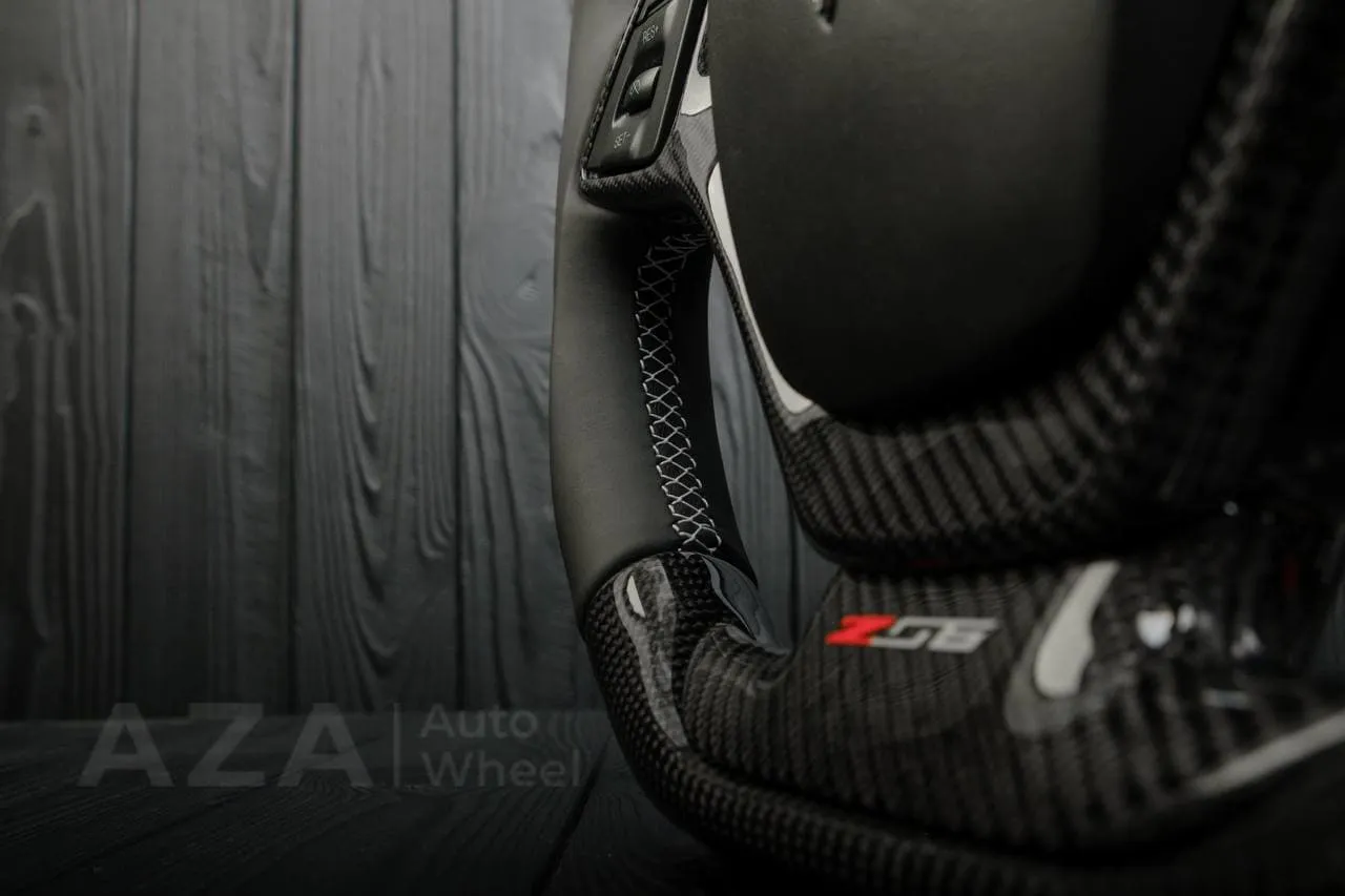 Steering wheel Chevrolet Corvette C7 2014-2019 Flat bottom (can be any color stripe and stitch) Carbon fiber/Napa/Red stripe - Image 12