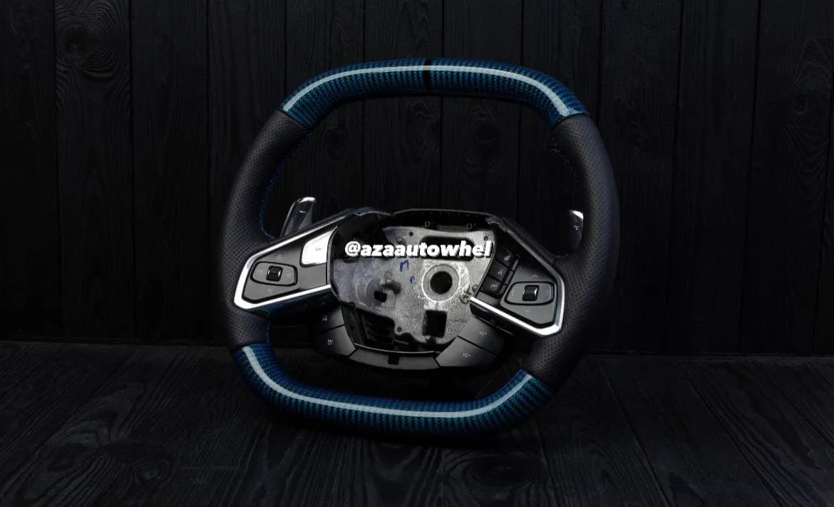 Steering wheel Corvette C8 Custom Blue carbon fiber/Oem fitment/Black stripe/Blue stitch (can be any color) - Image 3