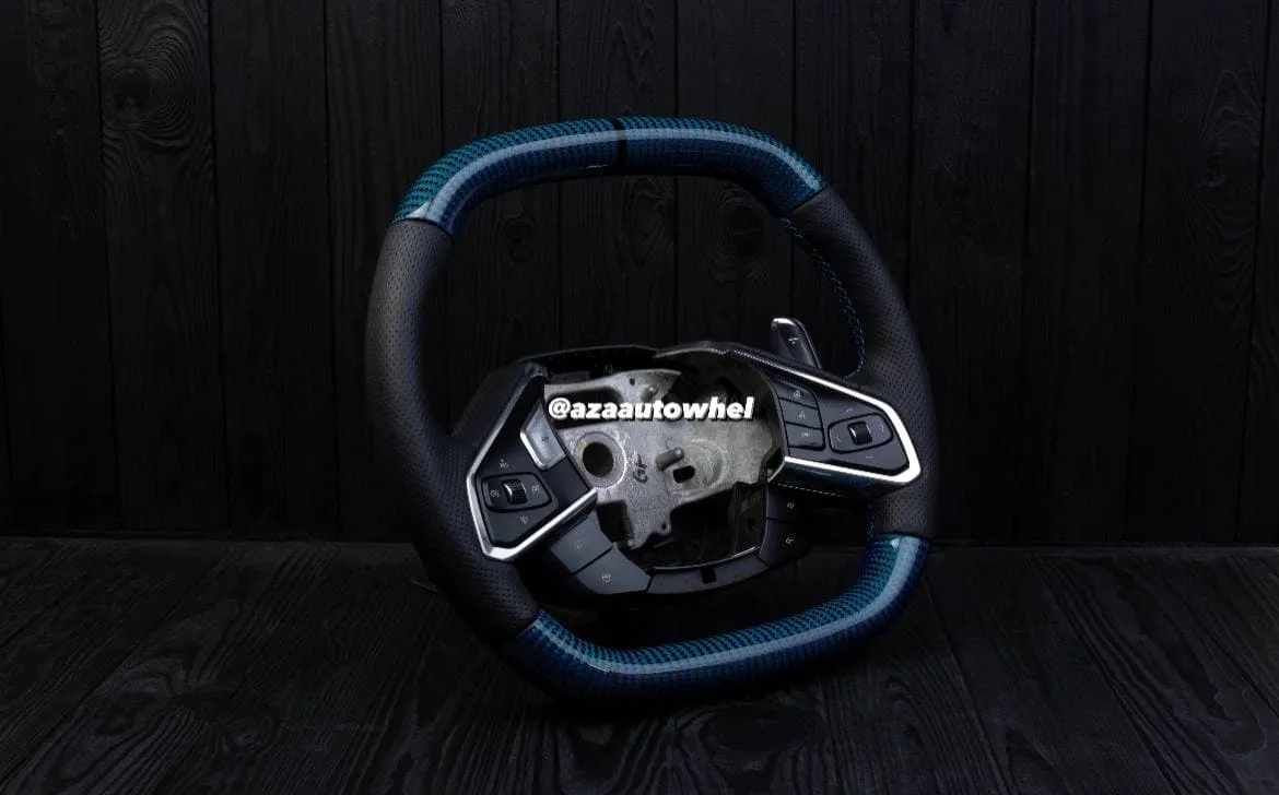 Steering wheel Corvette C8 Custom Blue carbon fiber/Oem fitment/Black stripe/Blue stitch (can be any color) - Image 6