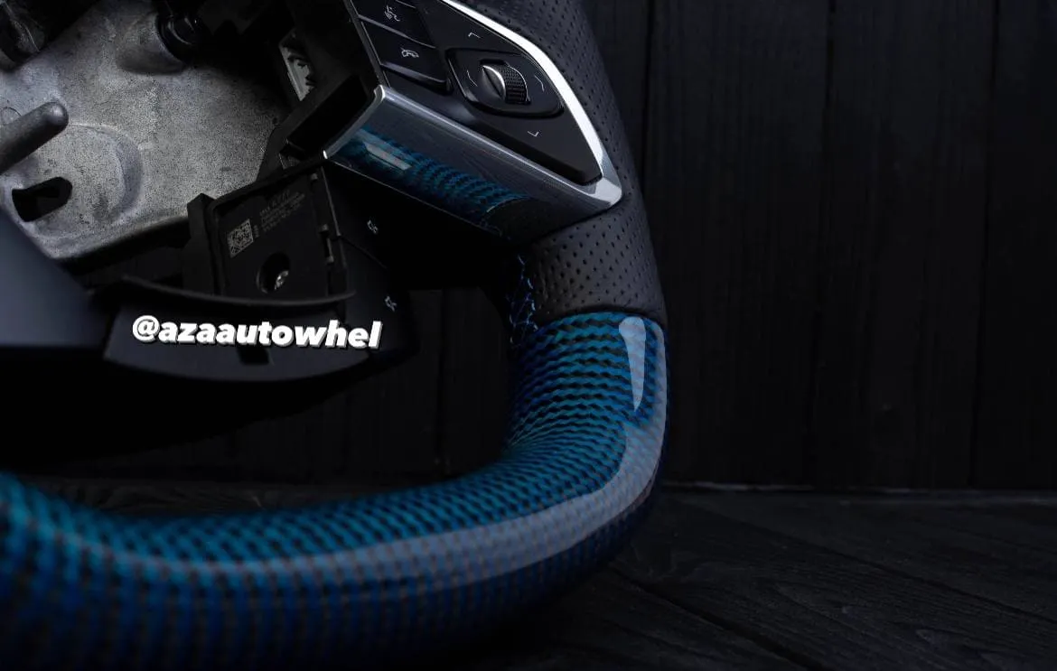 Steering wheel Corvette C8 Custom Blue carbon fiber/Oem fitment/Black stripe/Blue stitch (can be any color) - Image 13