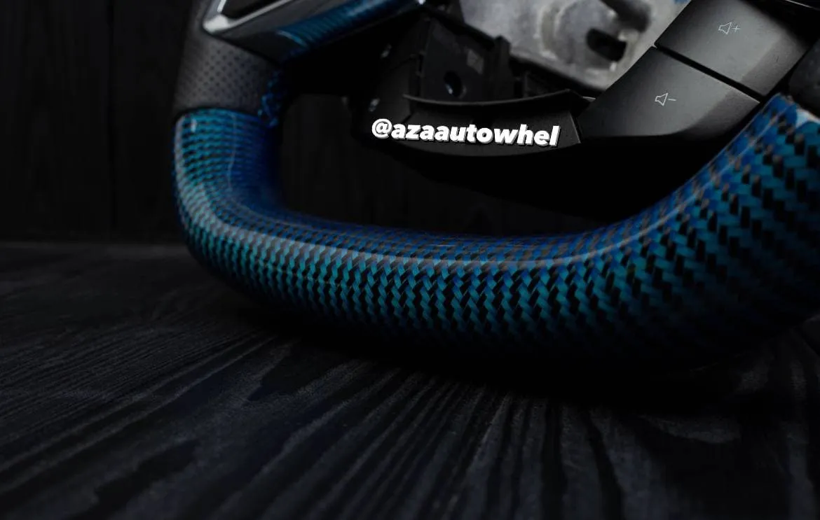Steering wheel Corvette C8 Custom Blue carbon fiber/Oem fitment/Black stripe/Blue stitch (can be any color) - Image 16