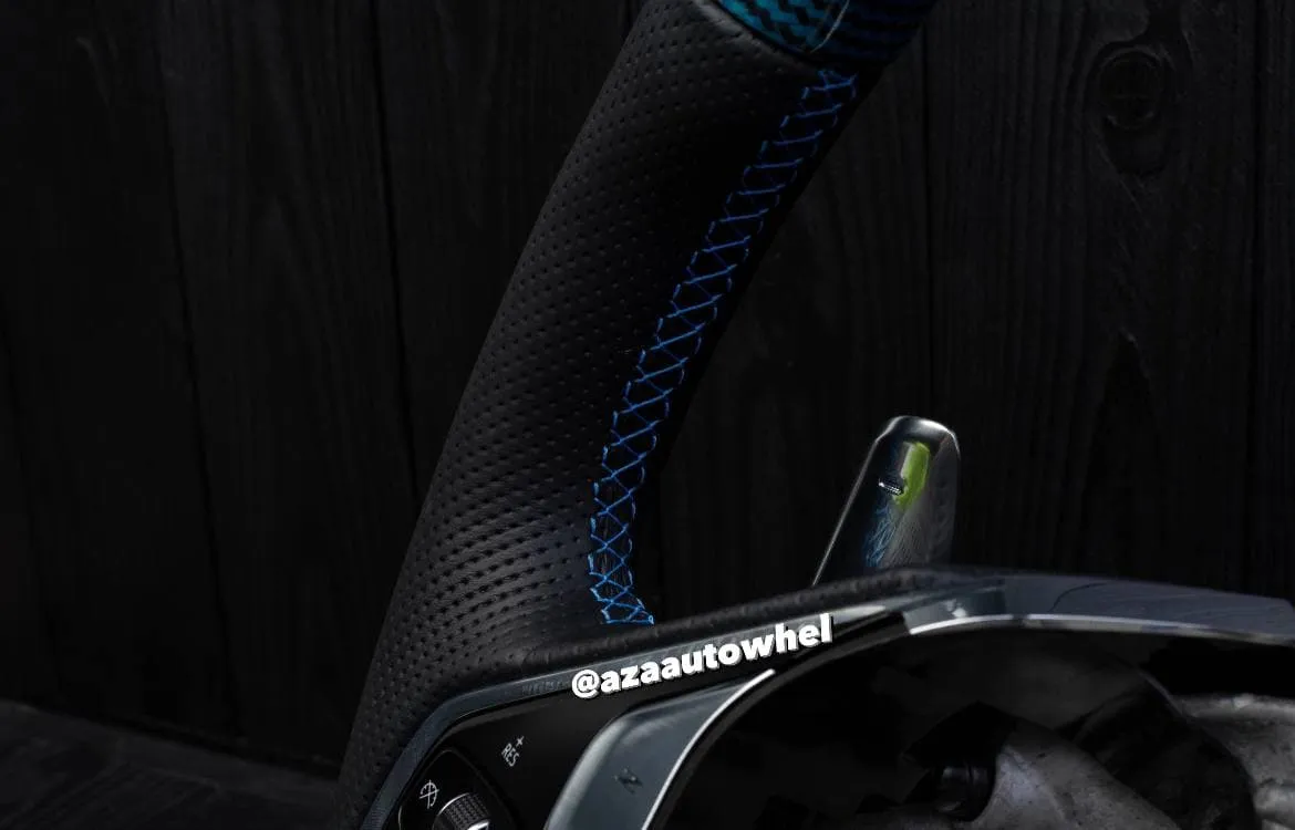Steering wheel Corvette C8 Custom Blue carbon fiber/Oem fitment/Black stripe/Blue stitch (can be any color) - Image 12