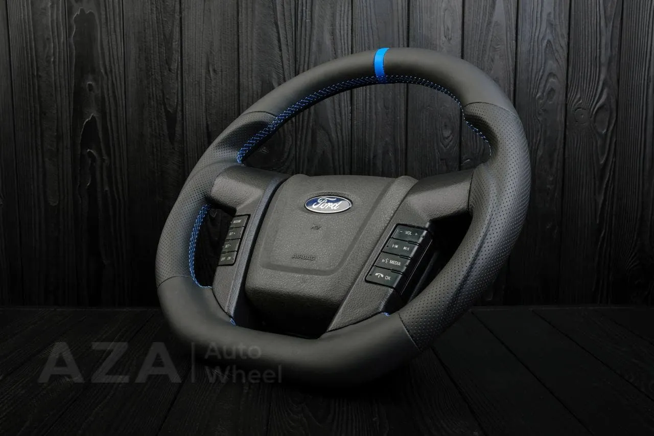 Steering wheel FORD RAPTOR 2011-2014 Napa/Perforated leather/Blue stripe - Image 4