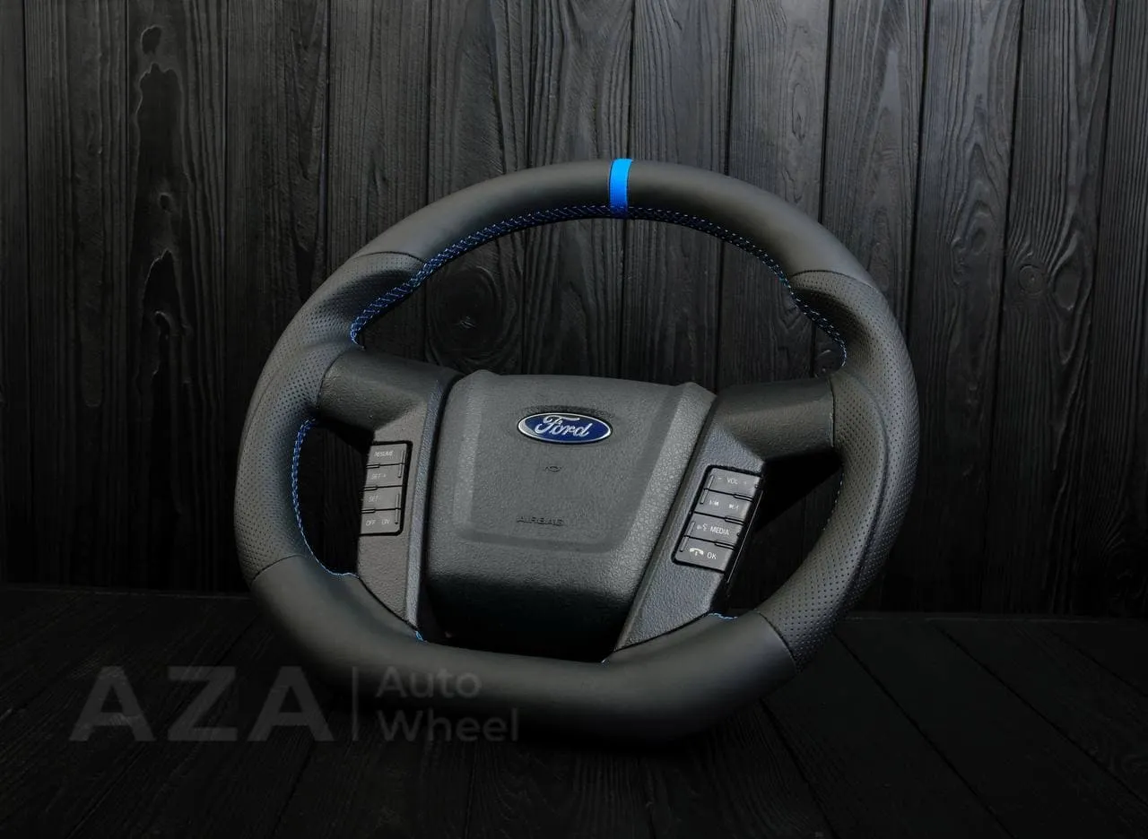 Steering wheel FORD RAPTOR 2011-2014 Napa/Perforated leather/Blue stripe - Image 3