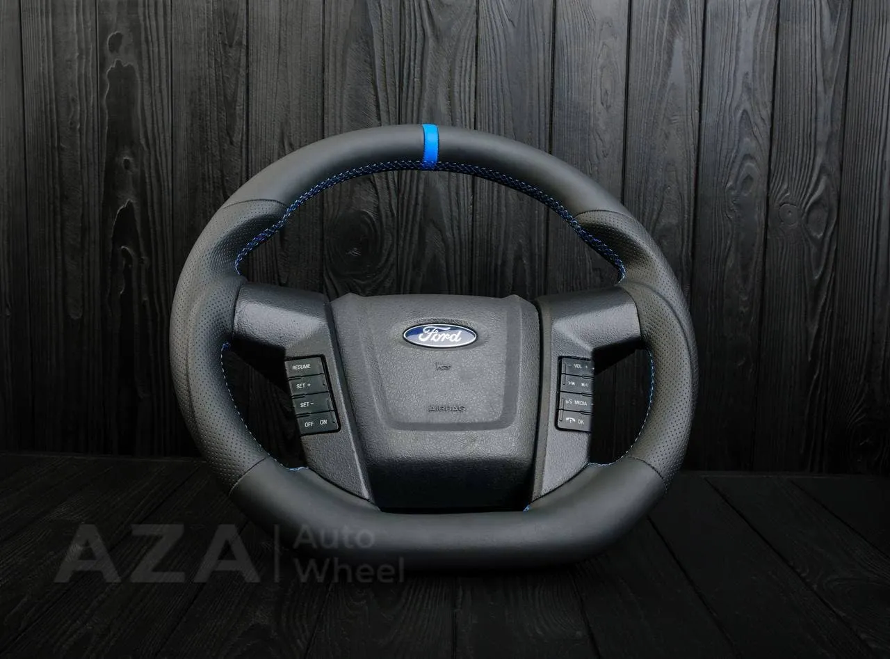 Steering wheel FORD RAPTOR 2011-2014 Napa/Perforated leather/Blue stripe - Image 5