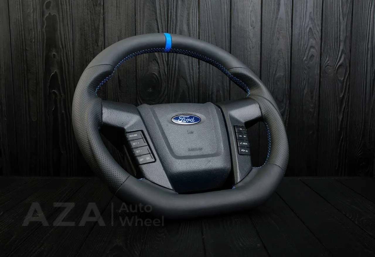 Steering wheel FORD RAPTOR 2011-2014 Napa/Perforated leather/Blue stripe - Image 6