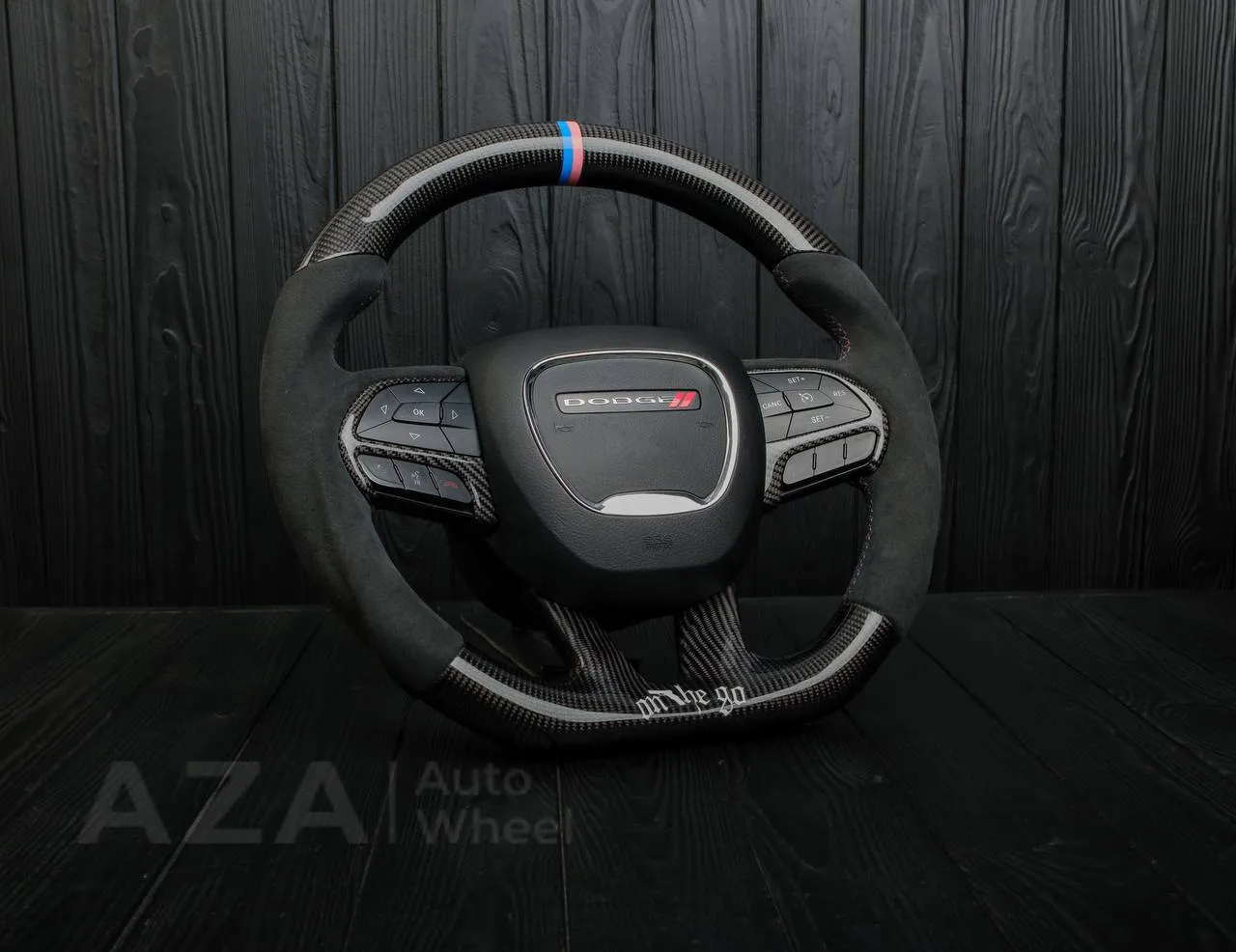 Steering wheel 2015+ Dodge Charger/Challenger/Durango Carbon fiber/Alcantara/M stripe - Image 4