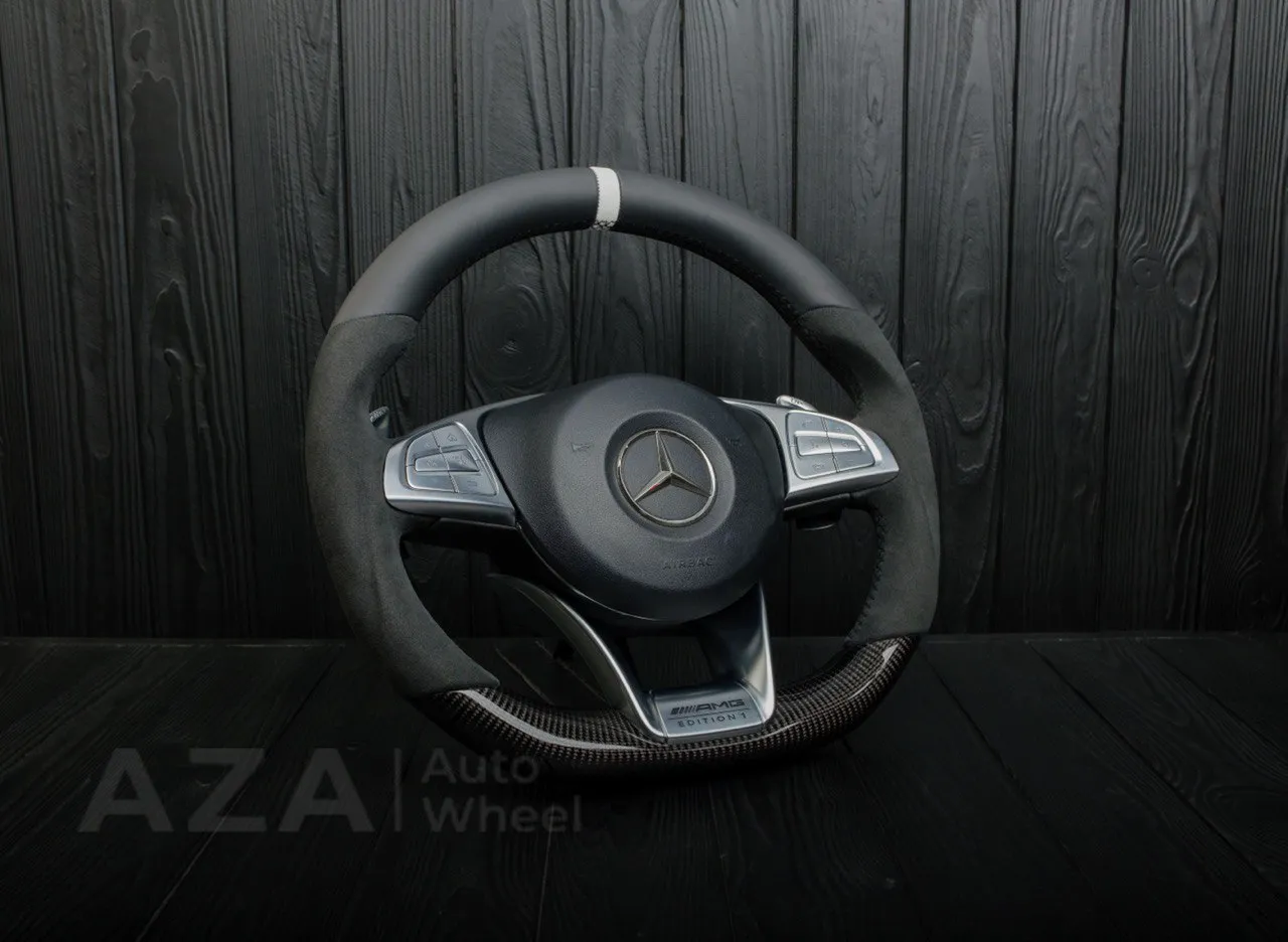 Steering Wheel Mercedes AMG C63 E63 GLE63 GLS63 CLS63 S63 Carbon Fiber/Alcantara/Gray Stripe - Image 3