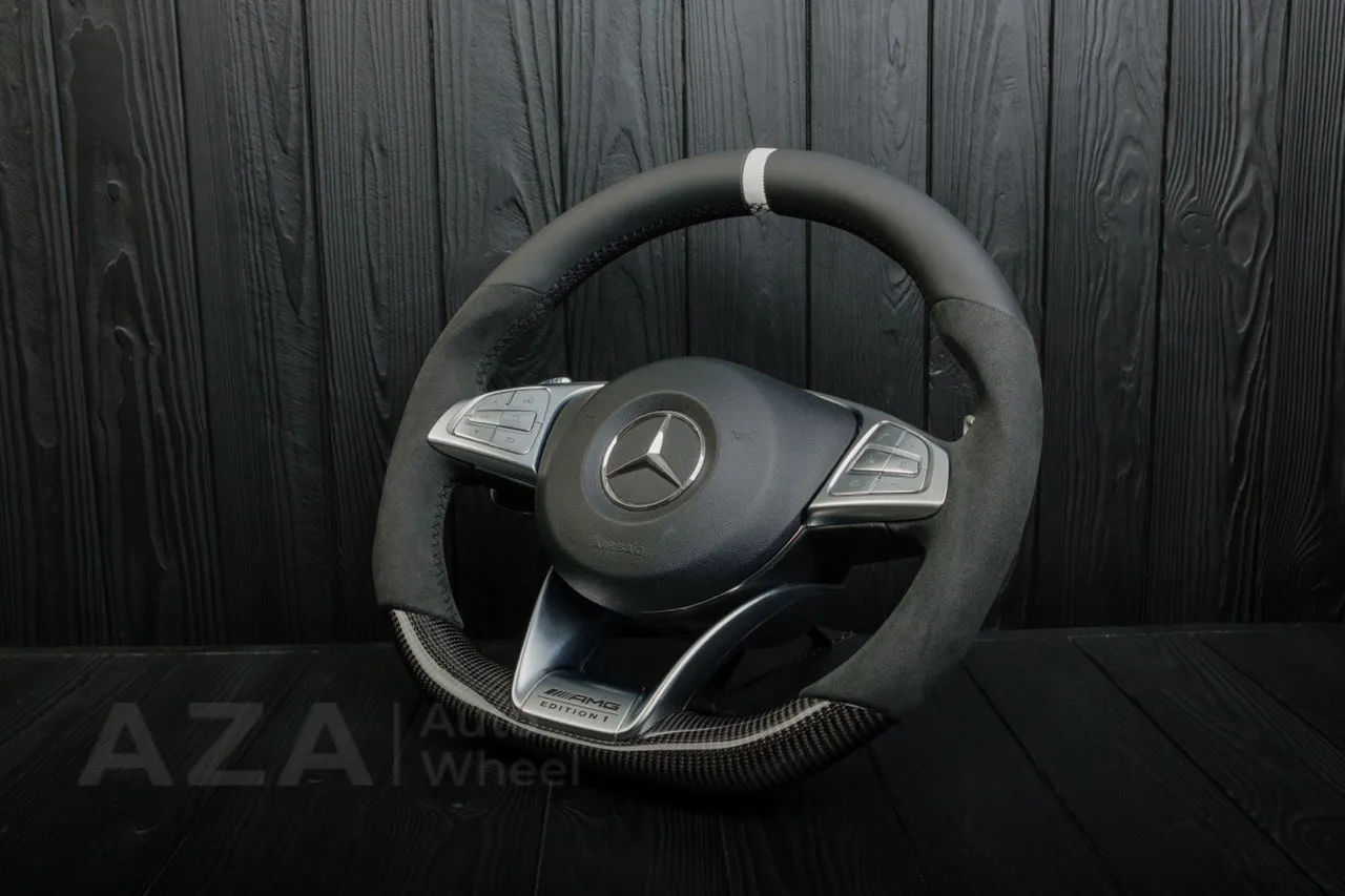Steering Wheel Mercedes AMG C63 E63 GLE63 GLS63 CLS63 S63 Carbon Fiber/Alcantara/Gray Stripe - Image 4