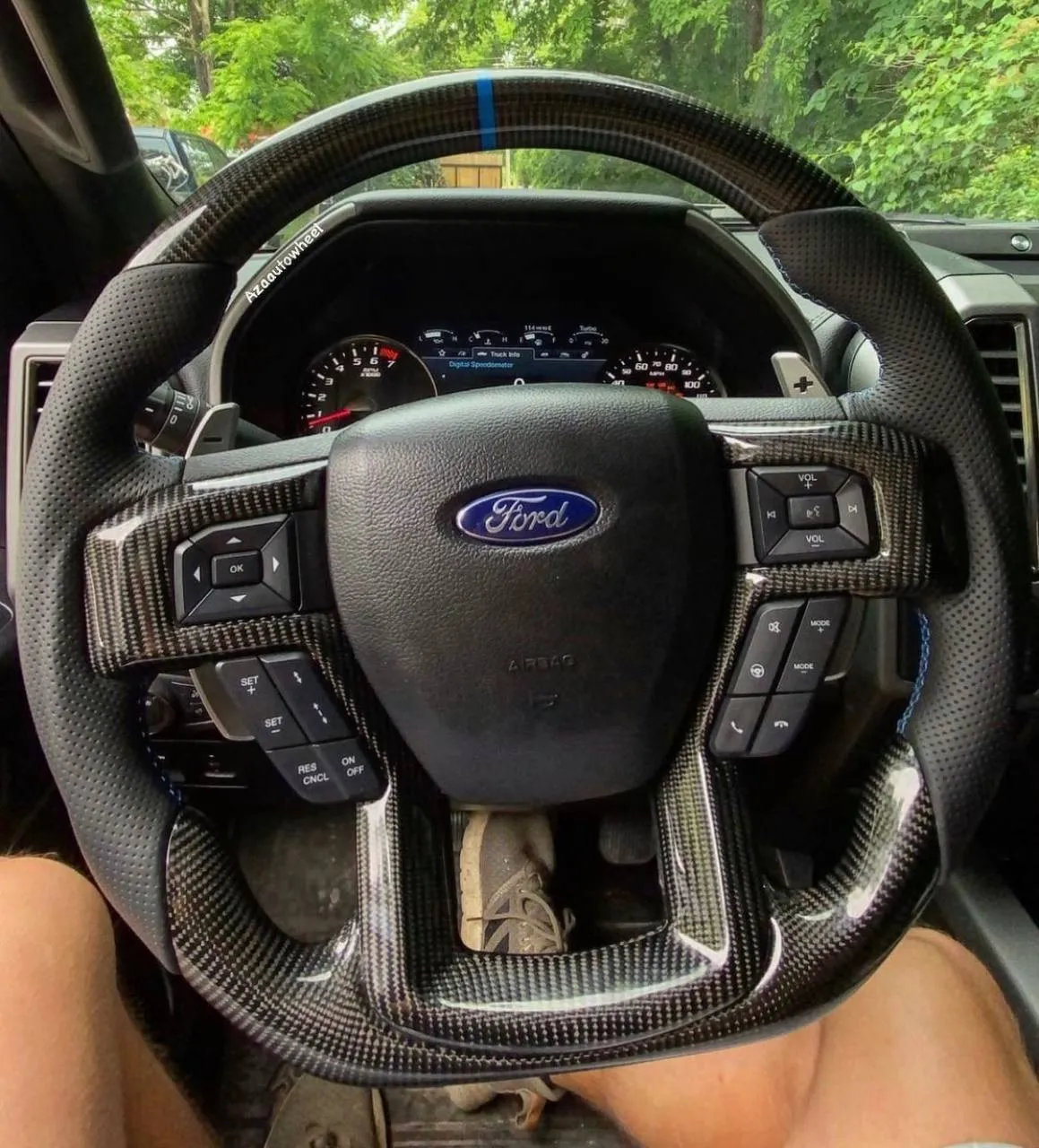 Steering wheel FORD RAPTOR 2015-2020 Carbon fiber/Perforated leather/Blue stripe - Image 20