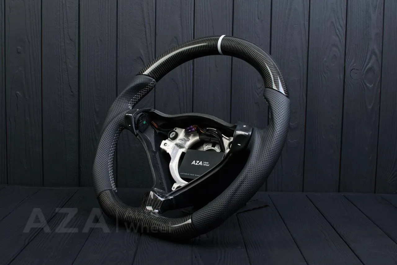 Steering wheel Porsche S996 911 993 Turbo S GT RS Gray details (can be any color per request) Carbon fiber/Perforated leather/Silver stripe - Image 5
