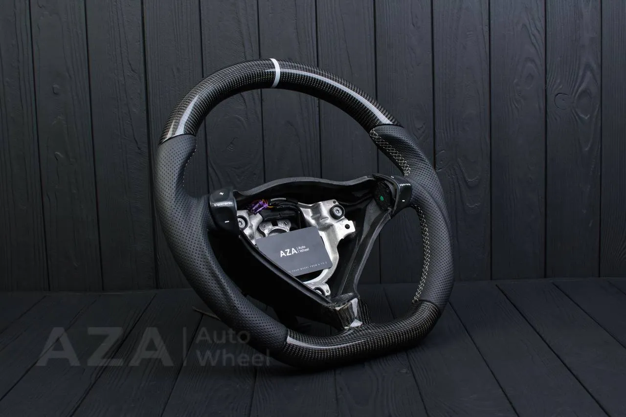Steering wheel Porsche S996 911 993 Turbo S GT RS Gray details (can be any color per request) Carbon fiber/Perforated leather/Silver stripe - Image 4