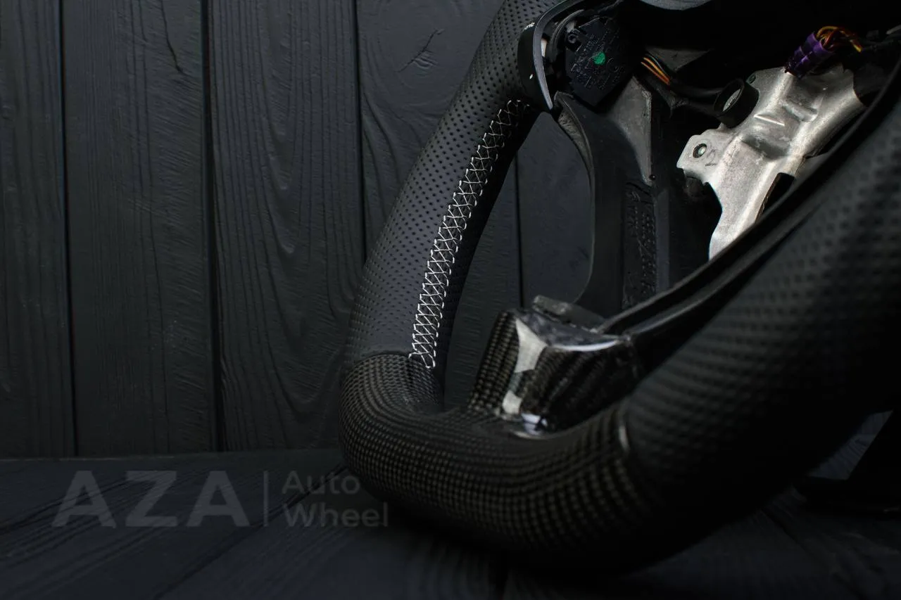 Steering wheel Porsche S996 911 993 Turbo S GT RS Gray details (can be any color per request) Carbon fiber/Perforated leather/Silver stripe - Image 8