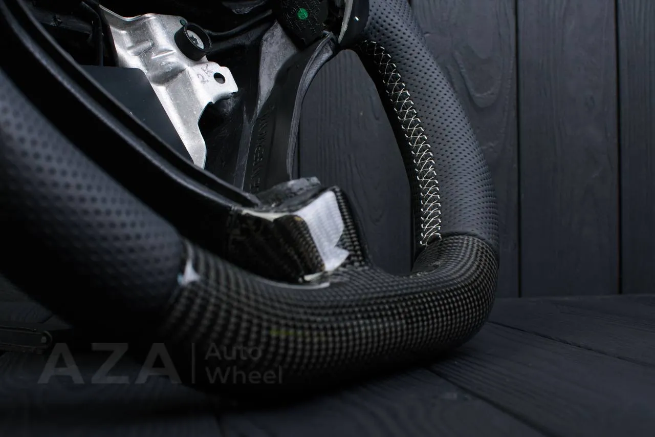 Steering wheel Porsche S996 911 993 Turbo S GT RS Gray details (can be any color per request) Carbon fiber/Perforated leather/Silver stripe - Image 7