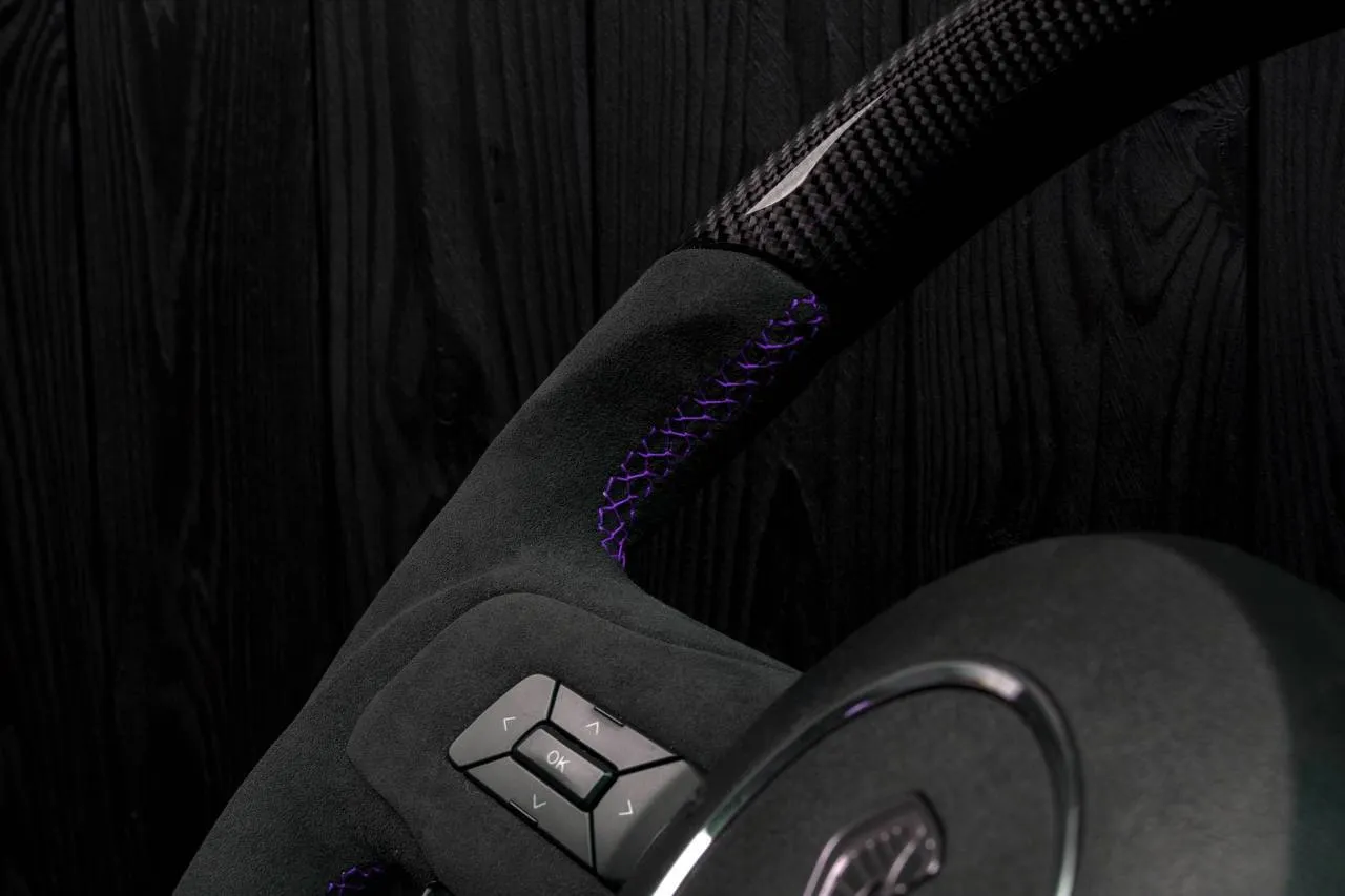 Steering wheel Ford Mustang 2015+ Less air bag buttons Unique carbon fiber/Alcantara/Purple stripe - Image 9