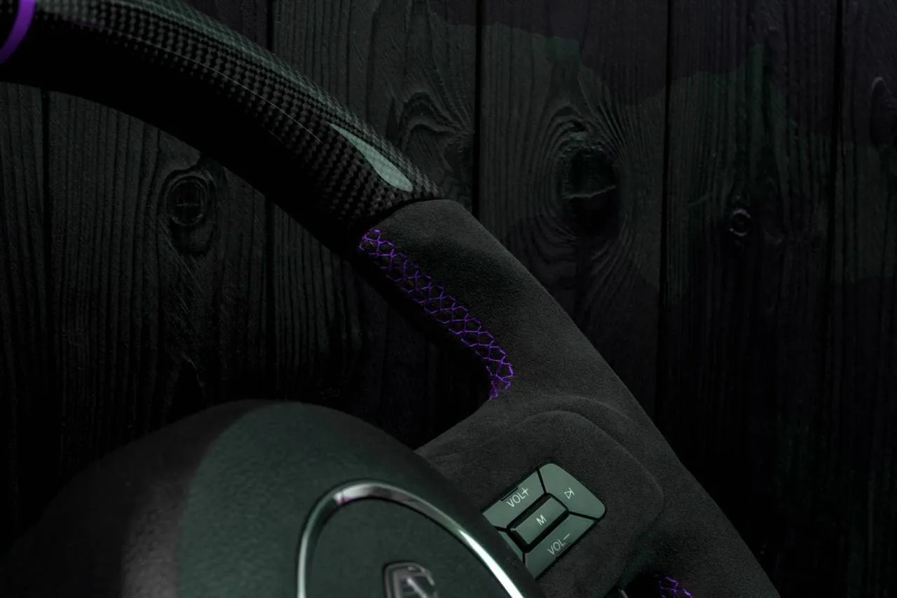 Steering wheel Ford Mustang 2015+ Less air bag buttons Unique carbon fiber/Alcantara/Purple stripe - Image 8