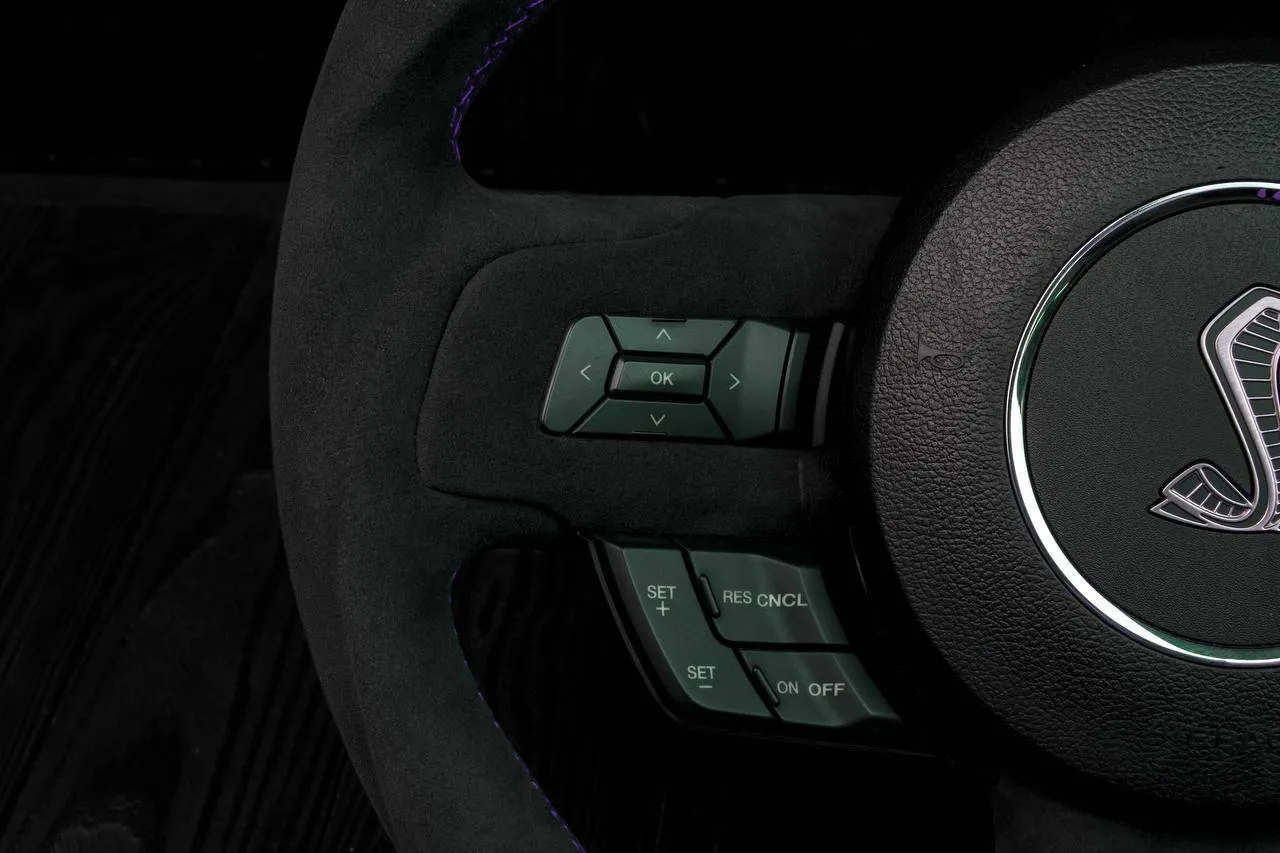 Steering wheel Ford Mustang 2015+ Less air bag buttons Unique carbon fiber/Alcantara/Purple stripe - Image 10